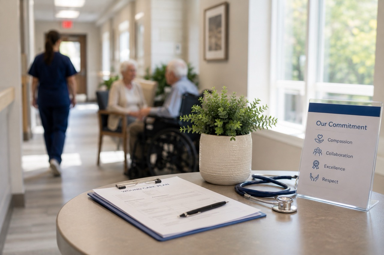 Bedside wound care provided in a nursing home or assisted living community