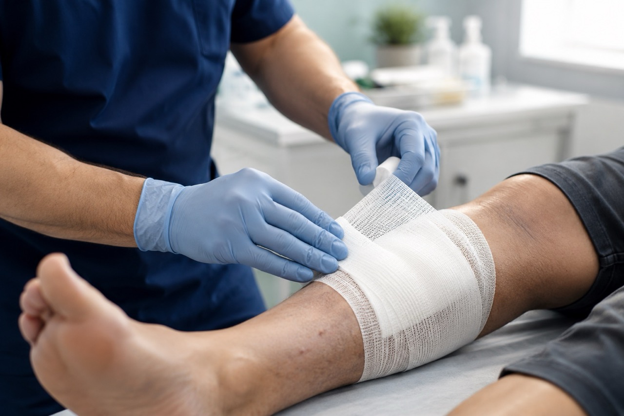 Physician providing specialized wound care